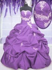 Graceful Appliques and Pick Ups Quinceanera Dresses Lavender Lace Up Sleeveless Floor Length