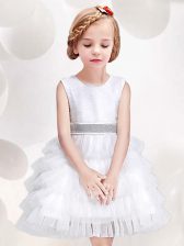  Sequins Ruffled Mini Length White Flower Girl Dresses Scoop Sleeveless Zipper