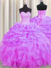  Organza Sweetheart Sleeveless Lace Up Beading and Ruffles and Pick Ups Sweet 16 Quinceanera Dress in Lilac