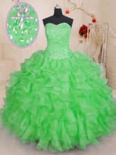 Discount Sleeveless Lace Up Floor Length Beading and Ruffles 15 Quinceanera Dress