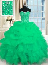  Turquoise Organza Lace Up Quinceanera Gown Sleeveless Floor Length Beading and Ruffles