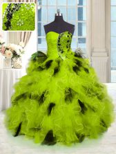 New Arrival Multi-color Lace Up Strapless Beading and Ruffles Quinceanera Gown Tulle Sleeveless