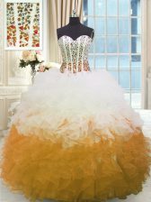 High Class Multi-color Organza Lace Up Sweetheart Sleeveless Floor Length 15th Birthday Dress Beading and Ruffles