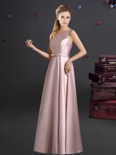  Pink Elastic Woven Satin Zipper One Shoulder Sleeveless Floor Length Quinceanera Court of Honor Dress Bowknot