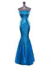 Free and Easy Blue Mermaid Sequins Homecoming Dress Zipper Sequined Sleeveless Floor Length