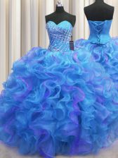  Multi-color Lace Up Sweet 16 Dress Beading and Ruffles Sleeveless Floor Length