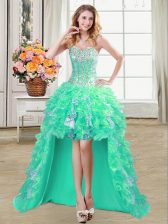 Admirable Sequins Turquoise Sleeveless Organza Lace Up Prom Evening Gown for Prom and Party