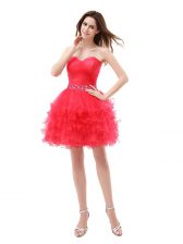 Flirting Organza Sweetheart Sleeveless Zipper Beading and Ruffled Layers Prom Dress in Red