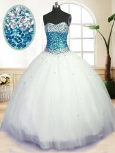  Sweetheart Sleeveless Tulle Quinceanera Gowns Beading Lace Up