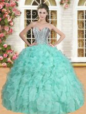  Floor Length Ball Gowns Sleeveless Apple Green Quince Ball Gowns Lace Up