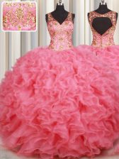  Floor Length Ball Gowns Sleeveless Pink Sweet 16 Quinceanera Dress Backless
