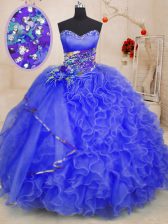 Fashion Royal Blue Sleeveless Beading and Ruffles Floor Length Quinceanera Dresses