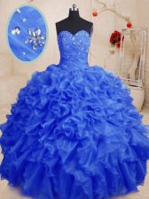 Graceful Royal Blue Sleeveless Floor Length Beading and Ruffles Lace Up Sweet 16 Dresses