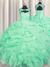  Scoop Organza Sleeveless Floor Length Sweet 16 Dresses and Beading and Pick Ups
