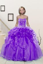 Low Price Lavender Sleeveless Beading and Pick Ups Floor Length Little Girls Pageant Dress