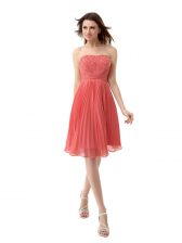 Discount Watermelon Red Zipper Evening Dress Beading and Pleated Sleeveless Knee Length