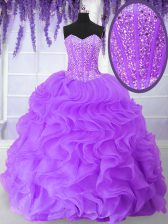 Sumptuous Purple Sleeveless Floor Length Beading and Ruffles Lace Up Quinceanera Dress