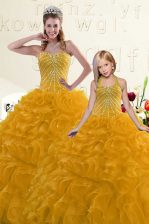 Fashionable Floor Length Gold Sweet 16 Dress Sweetheart Sleeveless Lace Up