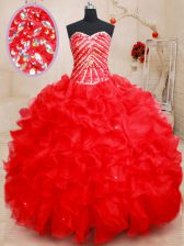 Nice Floor Length Red 15 Quinceanera Dress Sweetheart Sleeveless Lace Up