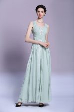  Sleeveless Floor Length Beading and Ruching Backless Prom Dresses with Light Blue