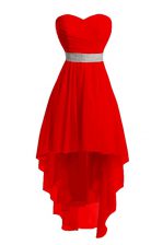Nice High Low Empire Sleeveless Red Prom Evening Gown Lace Up
