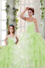 Exceptional Sleeveless Lace Up Floor Length Beading and Ruffled Layers and Ruching 15 Quinceanera Dress