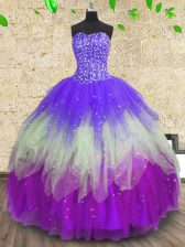  Multi-color Tulle Lace Up Quinceanera Dress Sleeveless Floor Length Sequins