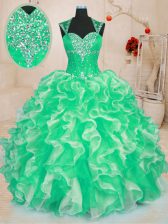 Traditional Green Sweetheart Neckline Beading and Ruffles 15th Birthday Dress Sleeveless Lace Up