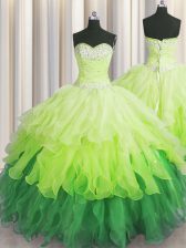 Dynamic Multi-color Lace Up 15 Quinceanera Dress Beading and Ruffles and Ruffled Layers and Sequins Sleeveless Floor Length