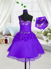 High Class Eggplant Purple Sleeveless Organza Lace Up Little Girls Pageant Dress Wholesale for Party and Wedding Party