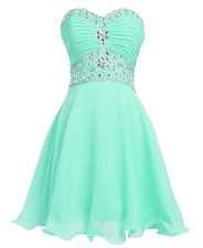  Apple Green Empire Organza Sweetheart Sleeveless Beading and Belt Mini Length Lace Up Evening Dress