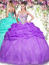 Delicate Pick Ups Ball Gowns Quinceanera Gowns Eggplant Purple Sweetheart Organza Sleeveless Floor Length Lace Up