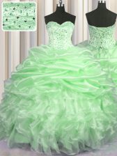  15th Birthday Dress Military Ball and Sweet 16 and Quinceanera with Beading and Ruffles and Pick Ups Sweetheart Sleeveless Brush Train Lace Up