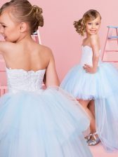 Superior Light Blue Sweetheart Lace Up Lace Flower Girl Dresses for Less Sleeveless