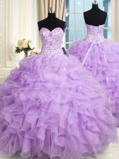 Pretty Floor Length Lilac Quinceanera Dresses Sweetheart Sleeveless Lace Up
