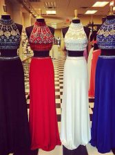 Customized Sleeveless Sweep Train Beading Backless Prom Evening Gown