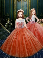 Dazzling Scoop Sleeveless Clasp Handle Floor Length Appliques Little Girls Pageant Gowns