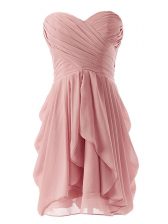 Fancy Mini Length Lace Up Prom Evening Gown Pink for Prom and Party with Ruching