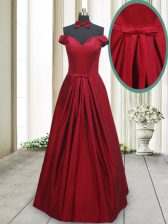 Cheap Off the Shoulder Sleeveless Ruching and Bowknot Lace Up Prom Gown