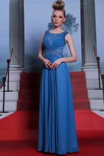 New Style Scoop Floor Length Column/Sheath Sleeveless Blue Prom Evening Gown Side Zipper