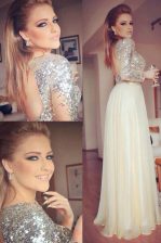  Scoop Sequins Champagne Long Sleeves Organza and Sequined Backless Homecoming Dress for Prom and Party