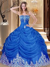 Top Selling Royal Blue Sweetheart Lace Up Appliques and Pick Ups 15th Birthday Dress Sleeveless