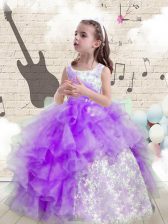  Eggplant Purple Scoop Lace Up Beading and Ruffled Layers Child Pageant Dress Sleeveless