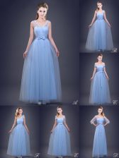 Colorful Floor Length Light Blue Quinceanera Court Dresses Sleeveless Lace Up