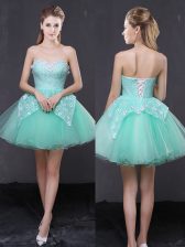  Organza Sweetheart Sleeveless Lace Up Lace and Appliques Prom Dresses in Apple Green