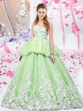 Best Selling Scoop Lace and Appliques Sweet 16 Quinceanera Dress Yellow Green Lace Up Sleeveless Floor Length