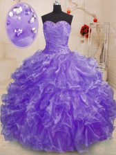 Stylish Lavender Sweetheart Lace Up Beading and Ruffles Quinceanera Gowns Sleeveless