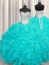Sumptuous Floor Length Ball Gowns Sleeveless Aqua Blue Ball Gown Prom Dress Lace Up