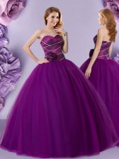 Graceful Eggplant Purple Sleeveless Tulle Zipper Vestidos de Quinceanera for Military Ball and Sweet 16 and Quinceanera