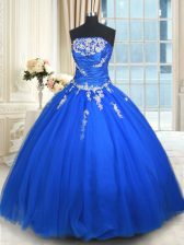Captivating Strapless Sleeveless Lace Up Ball Gown Prom Dress Blue Tulle